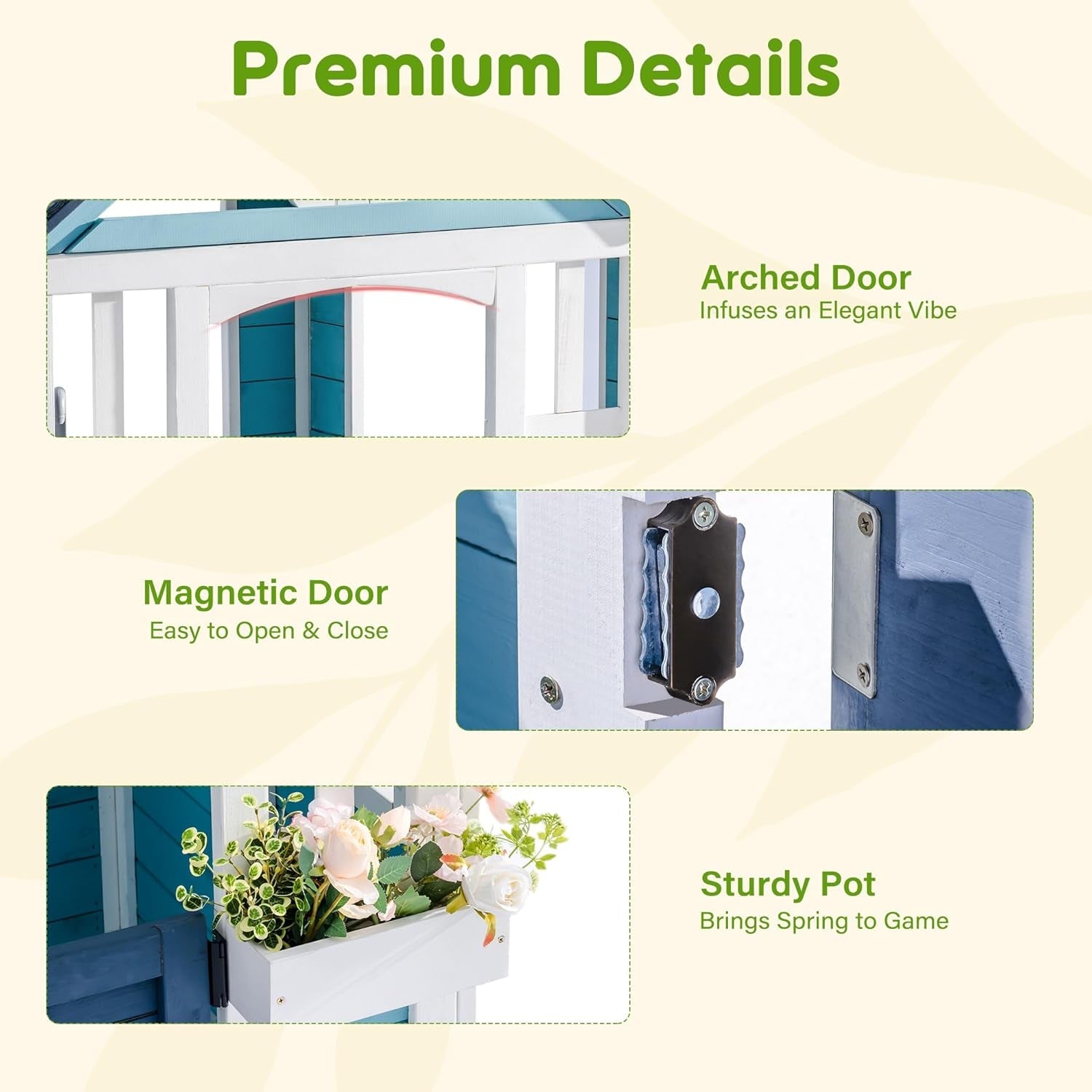 Blue Wooden Backyard Playhouse With Integrated Sink