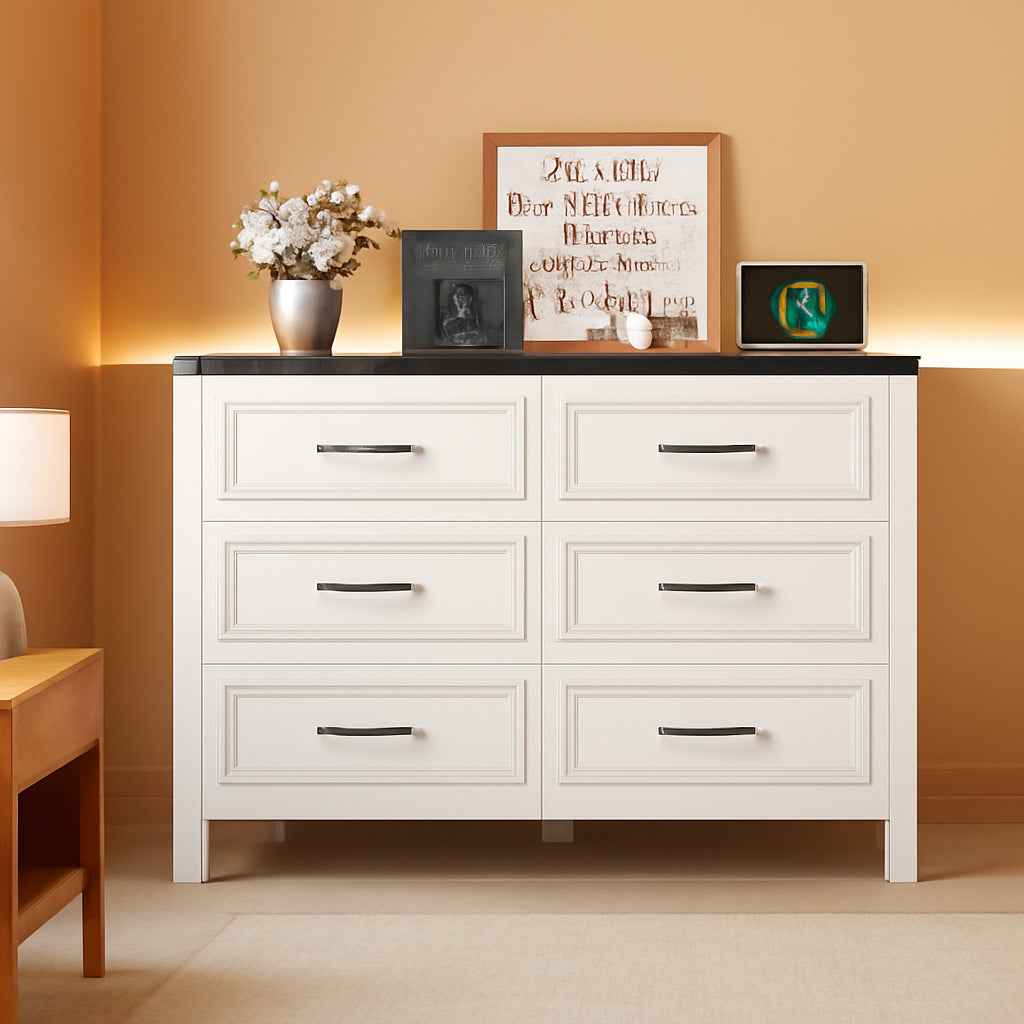 6 Drawer Dresser With Built In Power Outlet White And Black